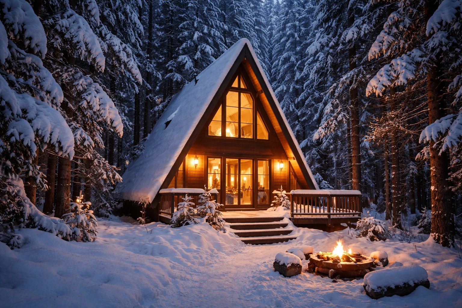 A Frame Cabin in Snow