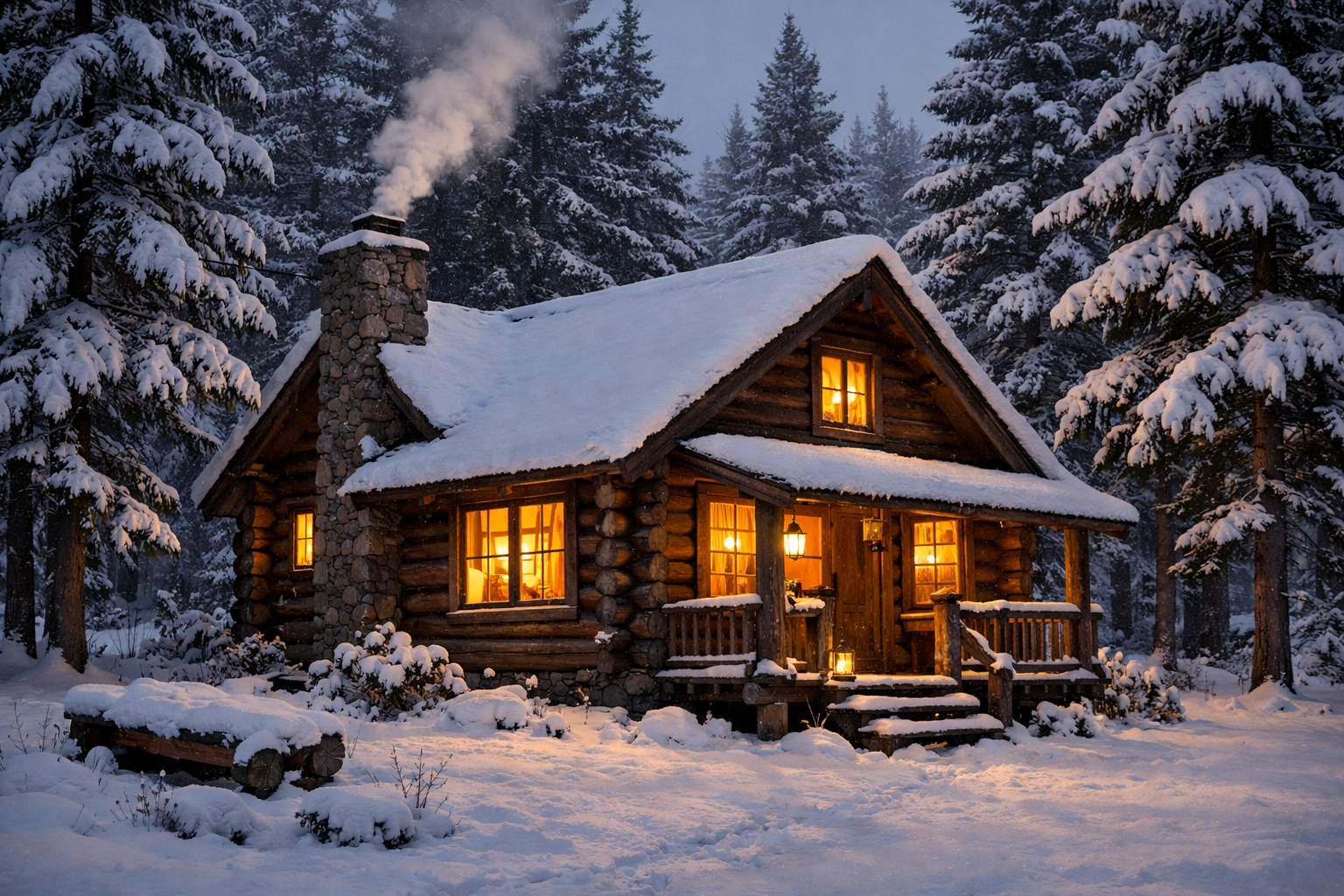 Classic Log Cabin in the Woods
