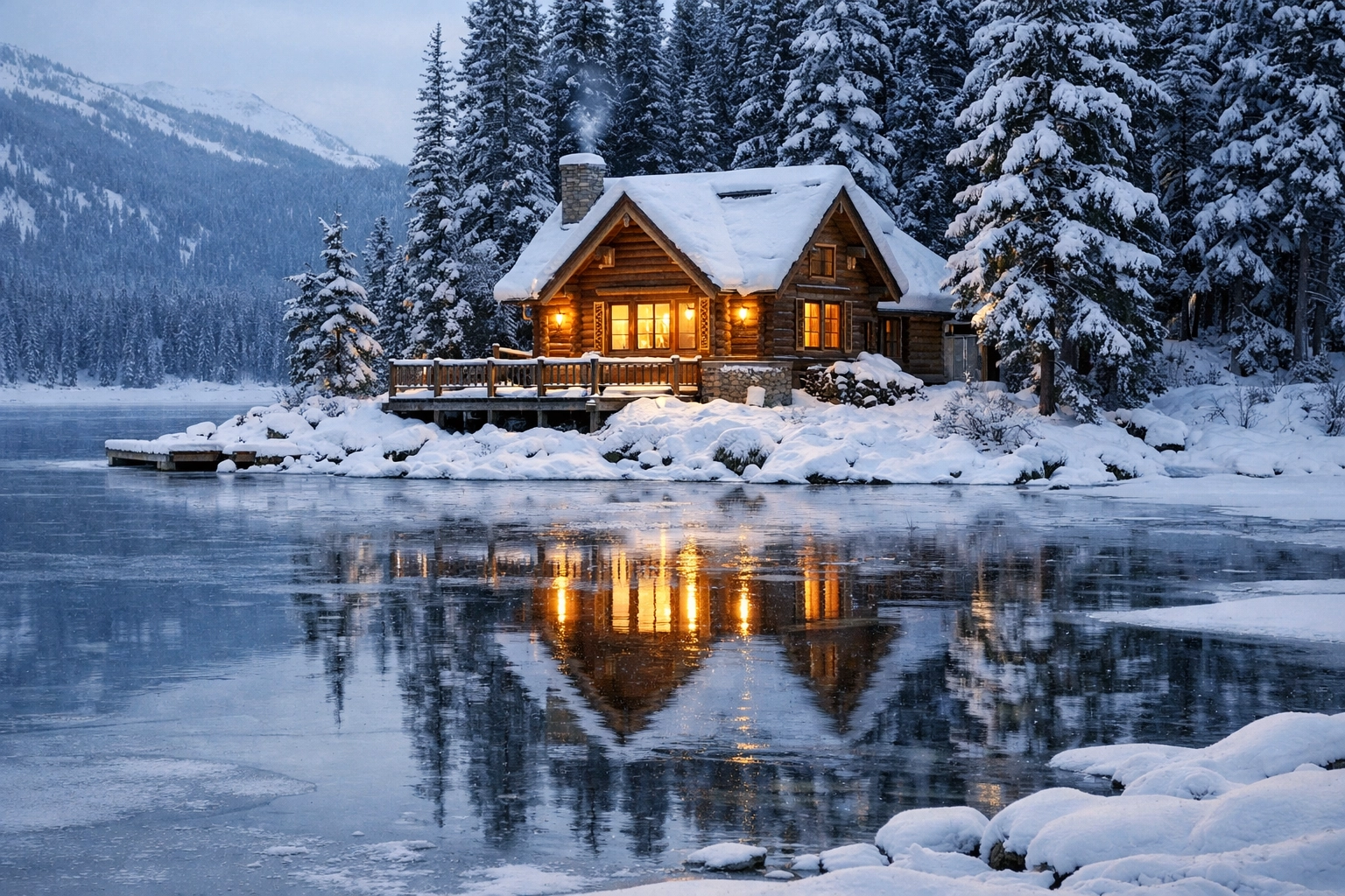 Lakeside Cabin in Winter