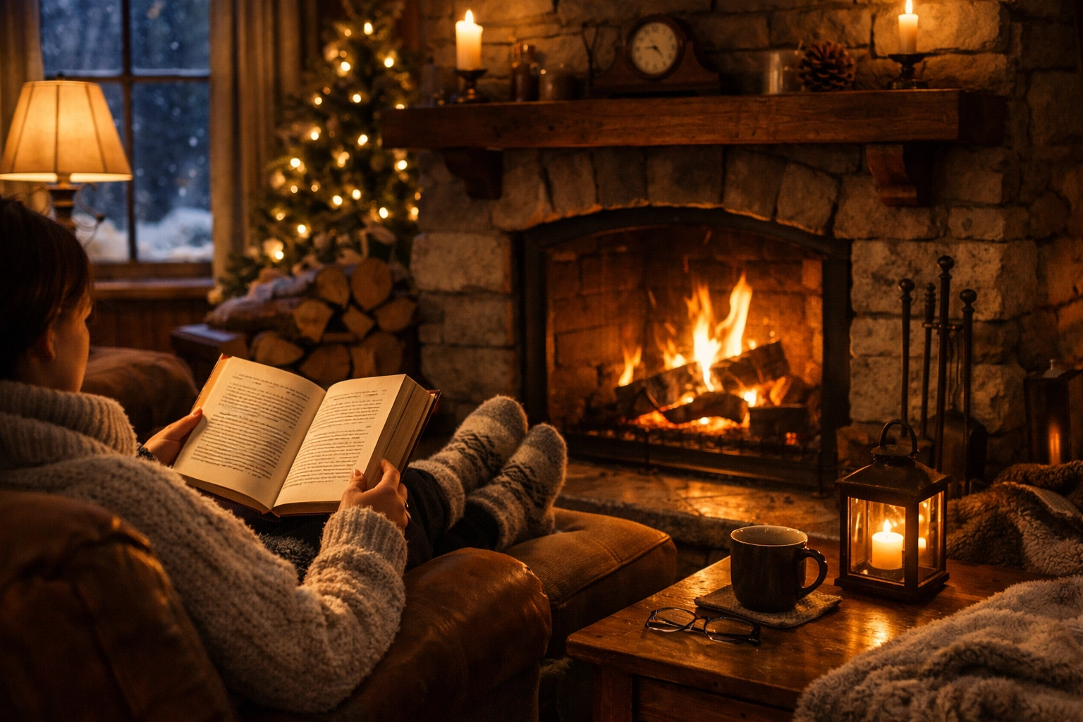 Reading by the Fireplace
