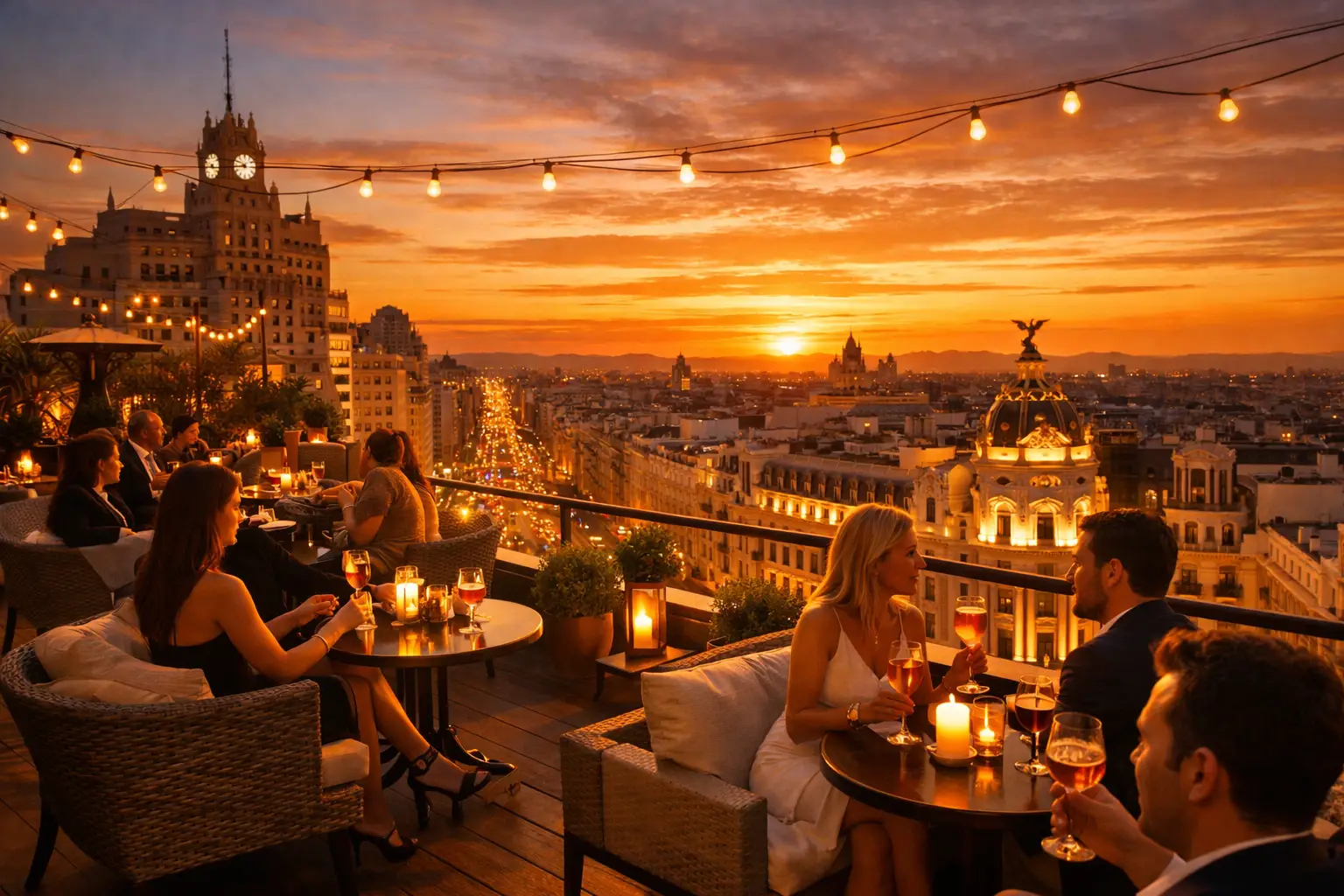 Rooftop Bar Drinks at Sunset