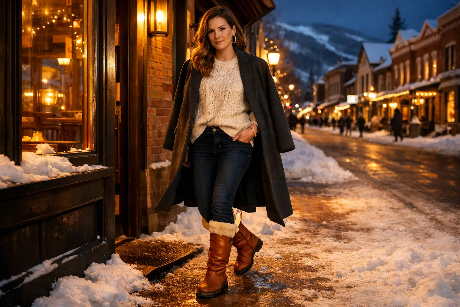 The Denim and Shearling Boot Evening Mountain Outfit