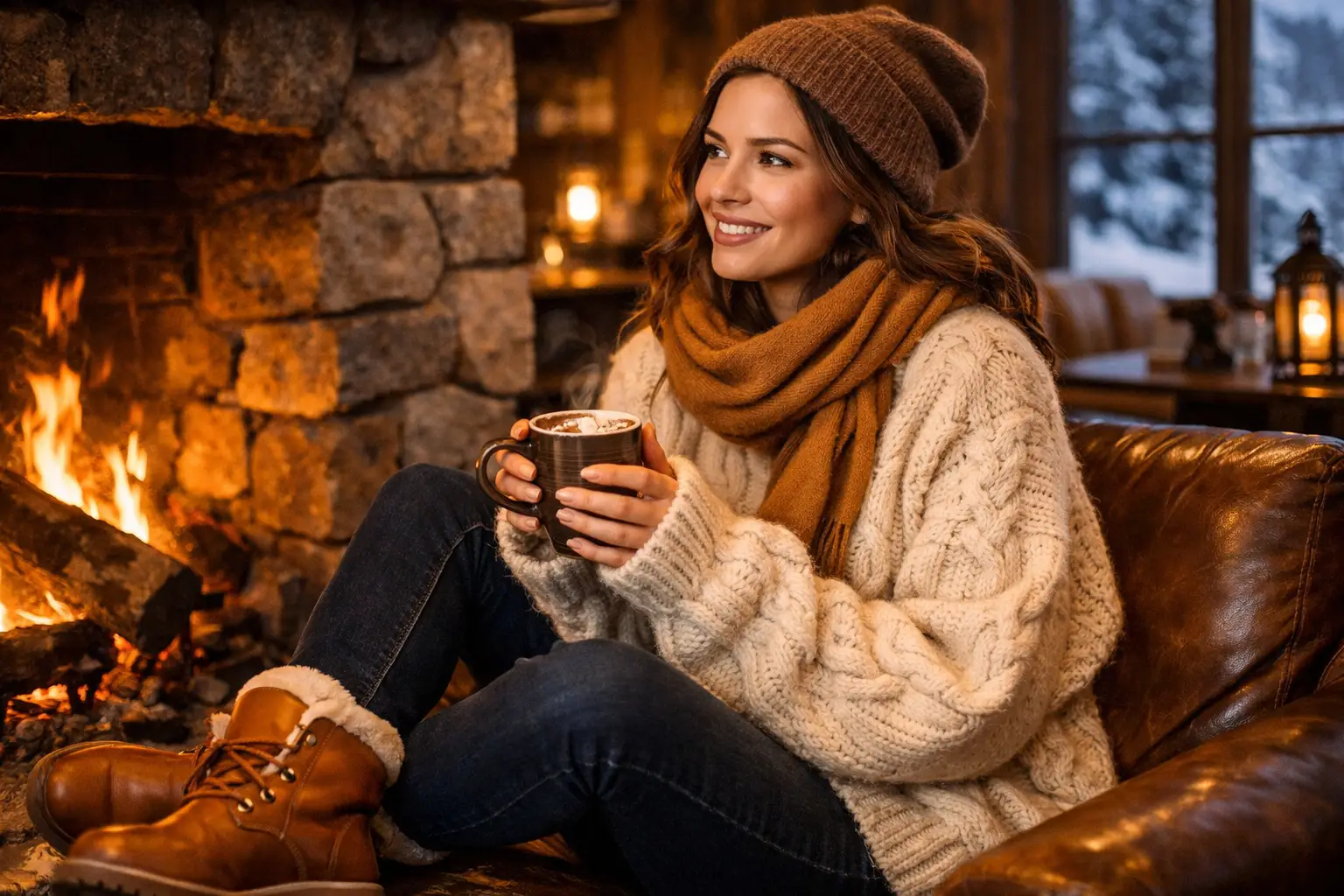 The Fireside Après Ski Cozy Sweater Evening Outfit