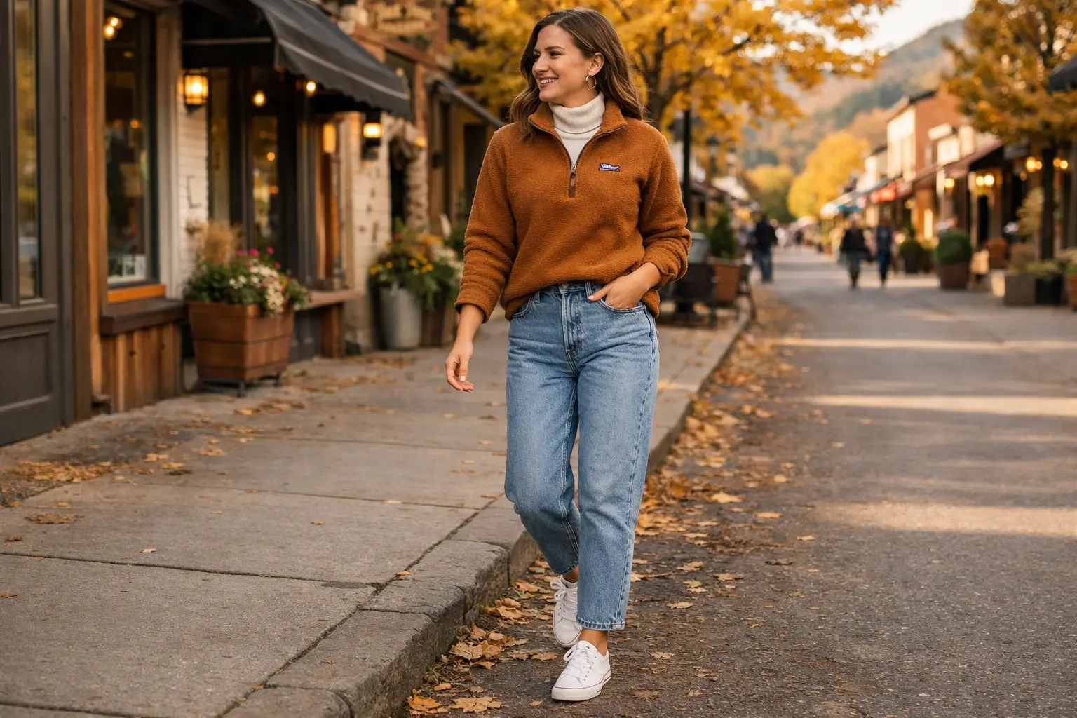 The Fleece Pullover and Mom Jeans Casual Town Outfit