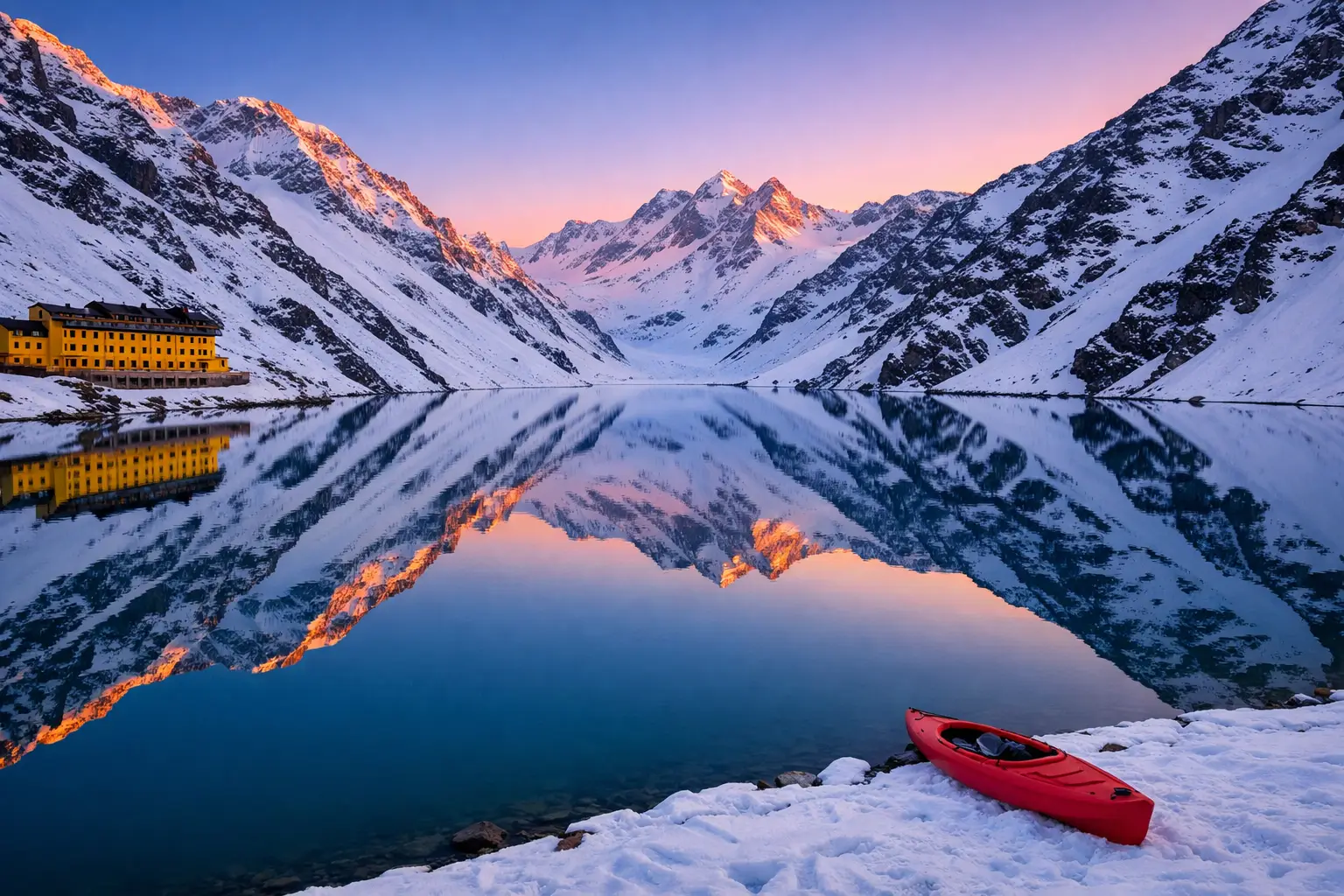 The Laguna del Inca Mirror Reflection at Sunrise