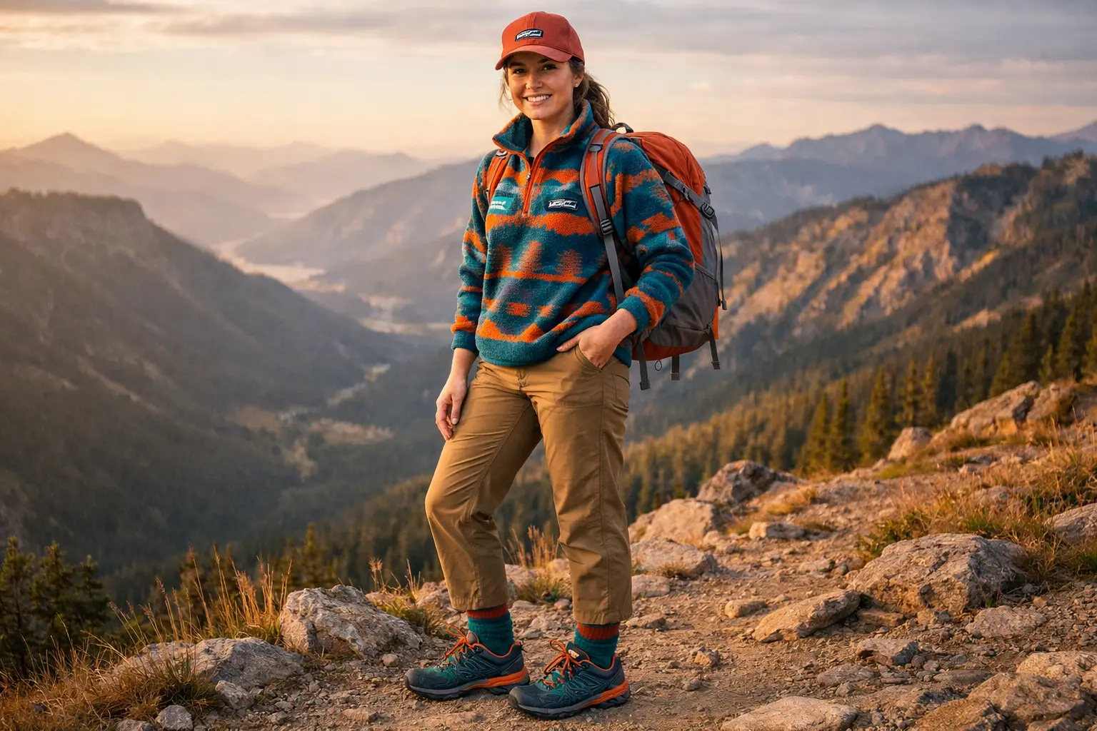 The Patagonia Baseball Hat and Fleece Complete Trail Look