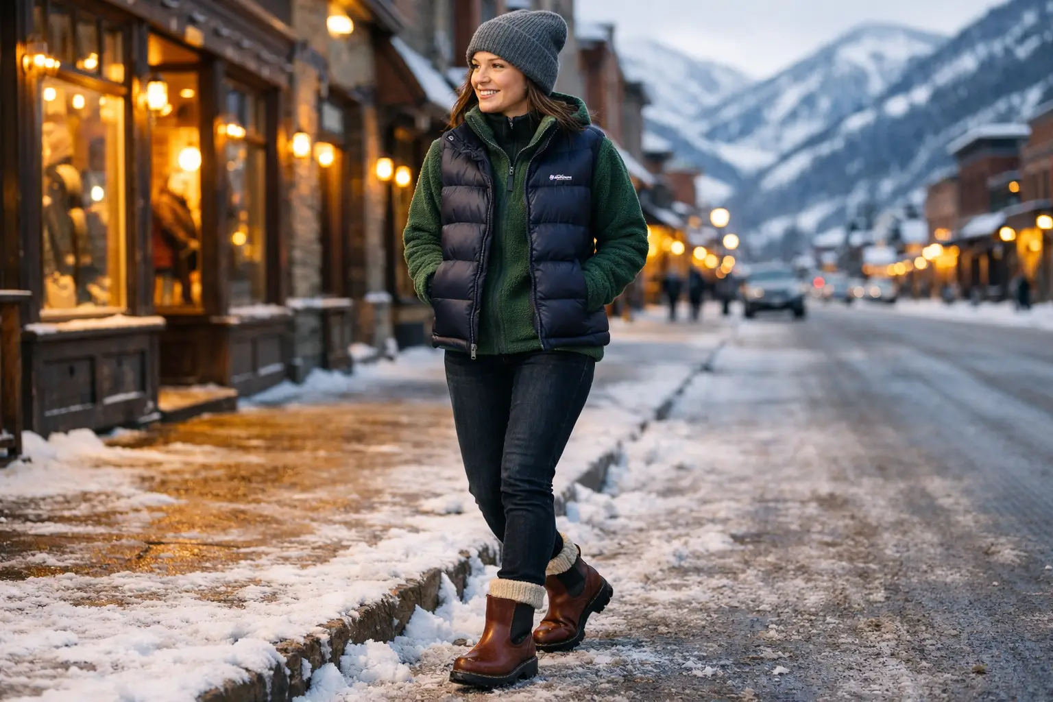 The Patagonia Fleece and Puffer Vest Winter Town Outfit