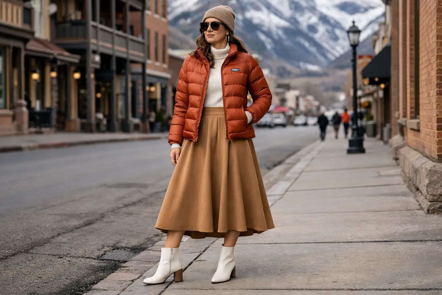 The Patagonia Puffer and Midi Skirt Urban Explorer Outfit