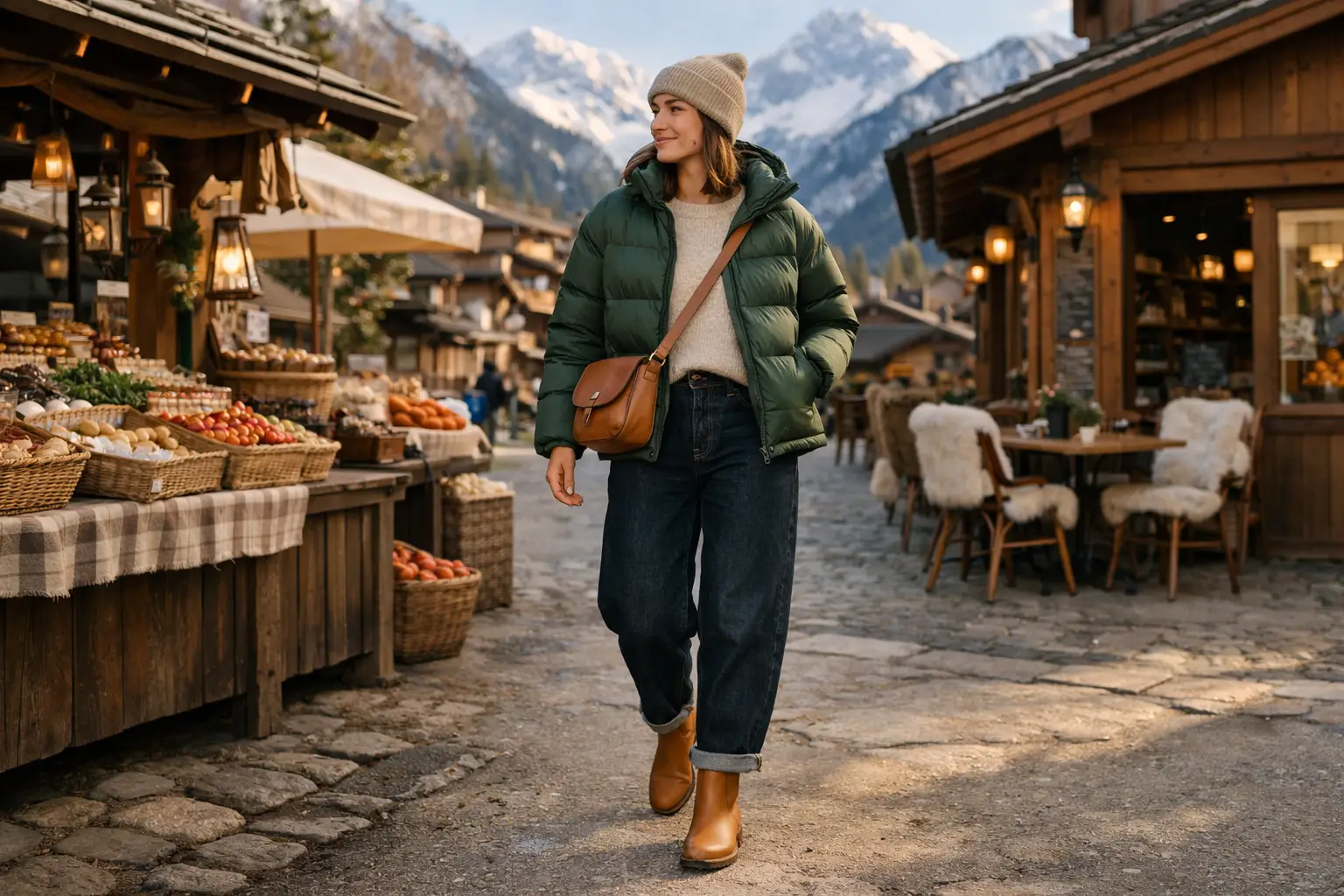 The Puffer Jacket and Barrel Jeans Town Casual Outfit