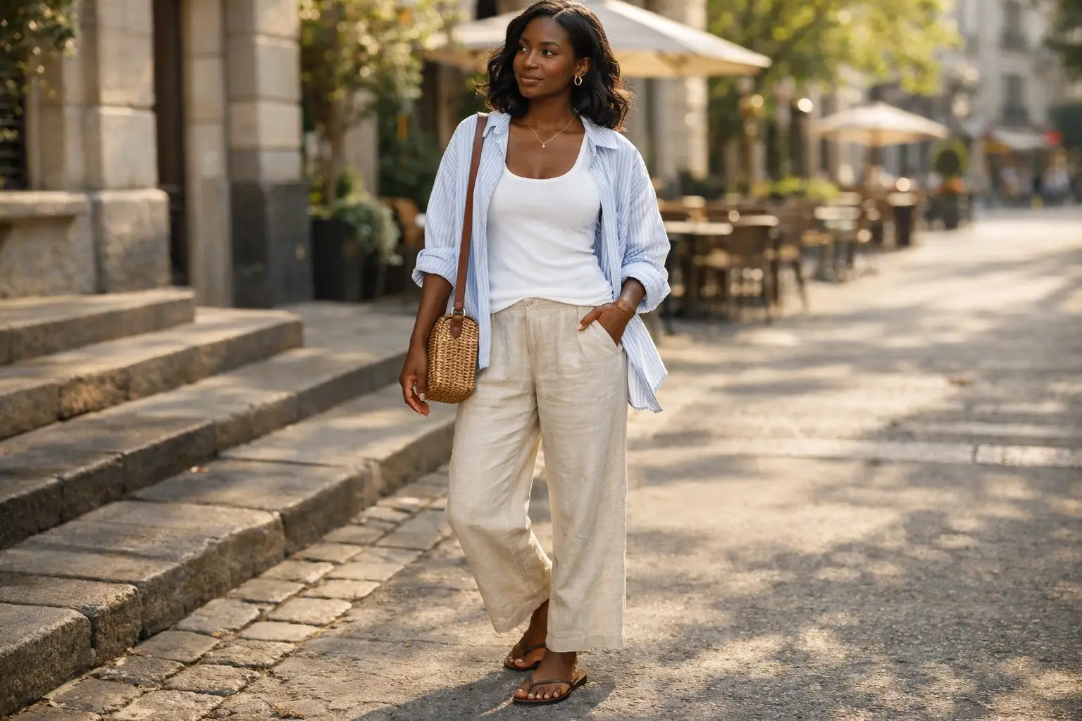 The Ribbed Tank and Oversized Button-Down Layered Look