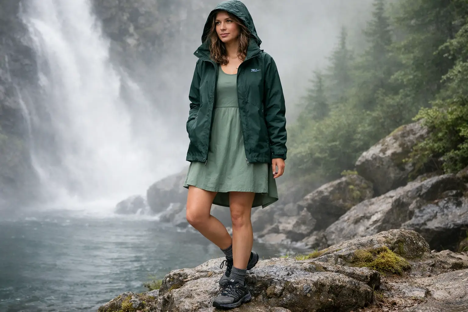 The Torrentshell Waterproof Jacket and Hiking Dress Outfit