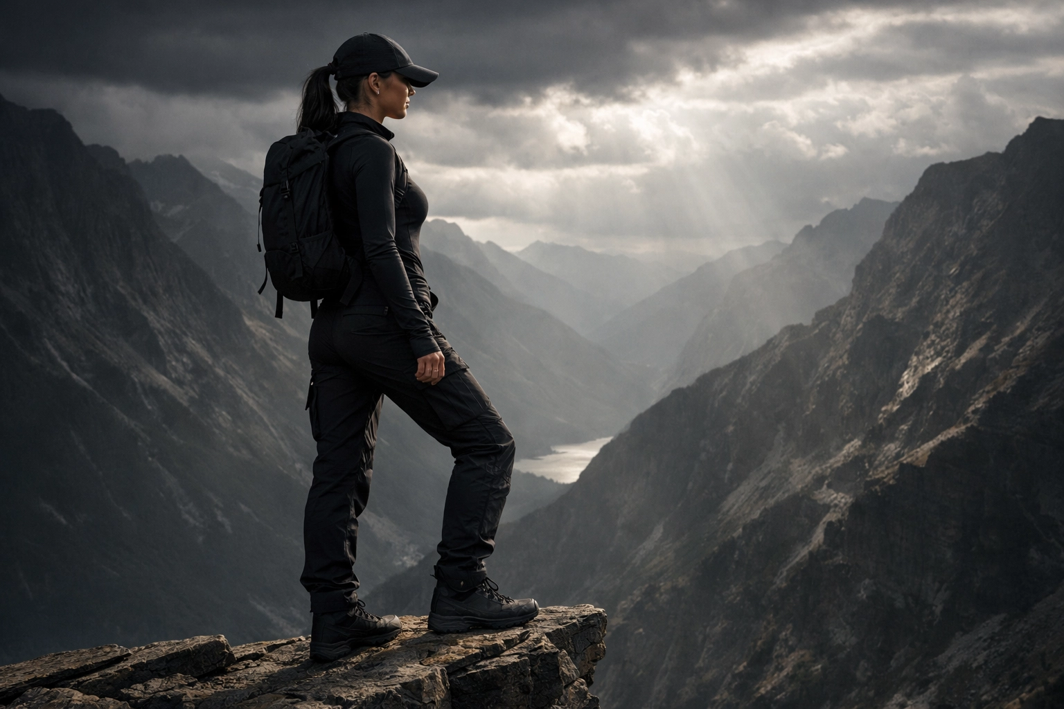 All Black Minimalist Hiking Outfit