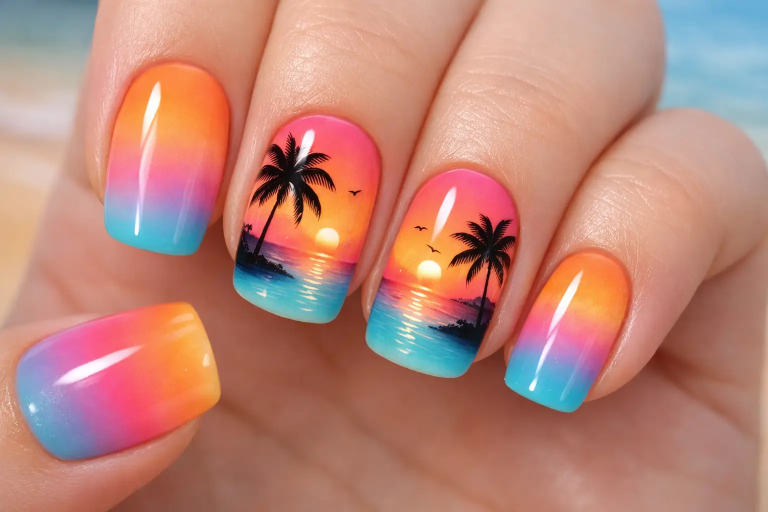 Beach Sunset Nail Art