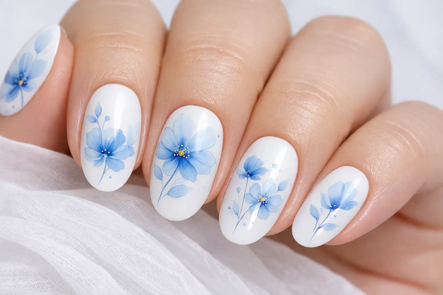 Blue Floral Nail Art