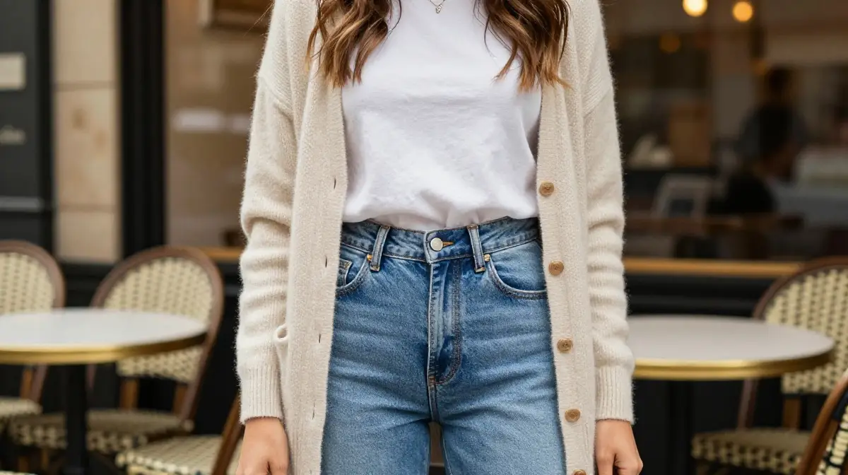 Cardigan with High Waisted Jeans