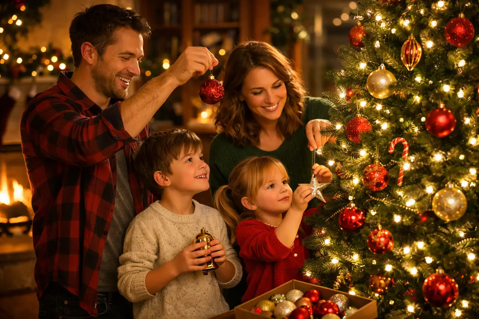 Christmas Tree Decorating Scene
