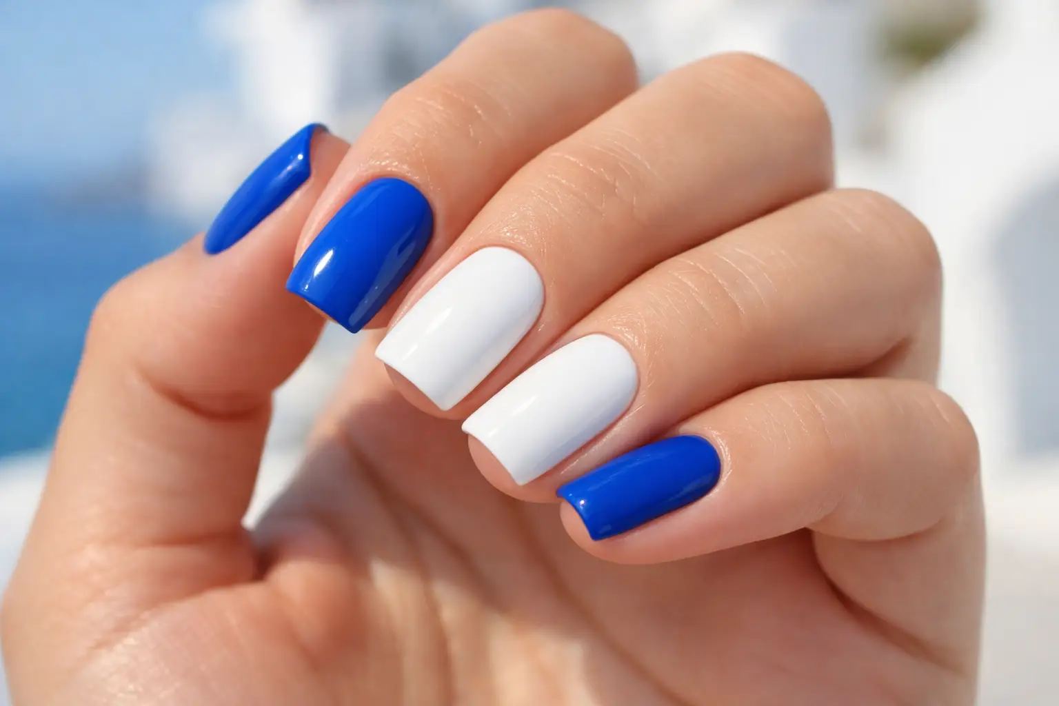 Classic Blue and White Nails