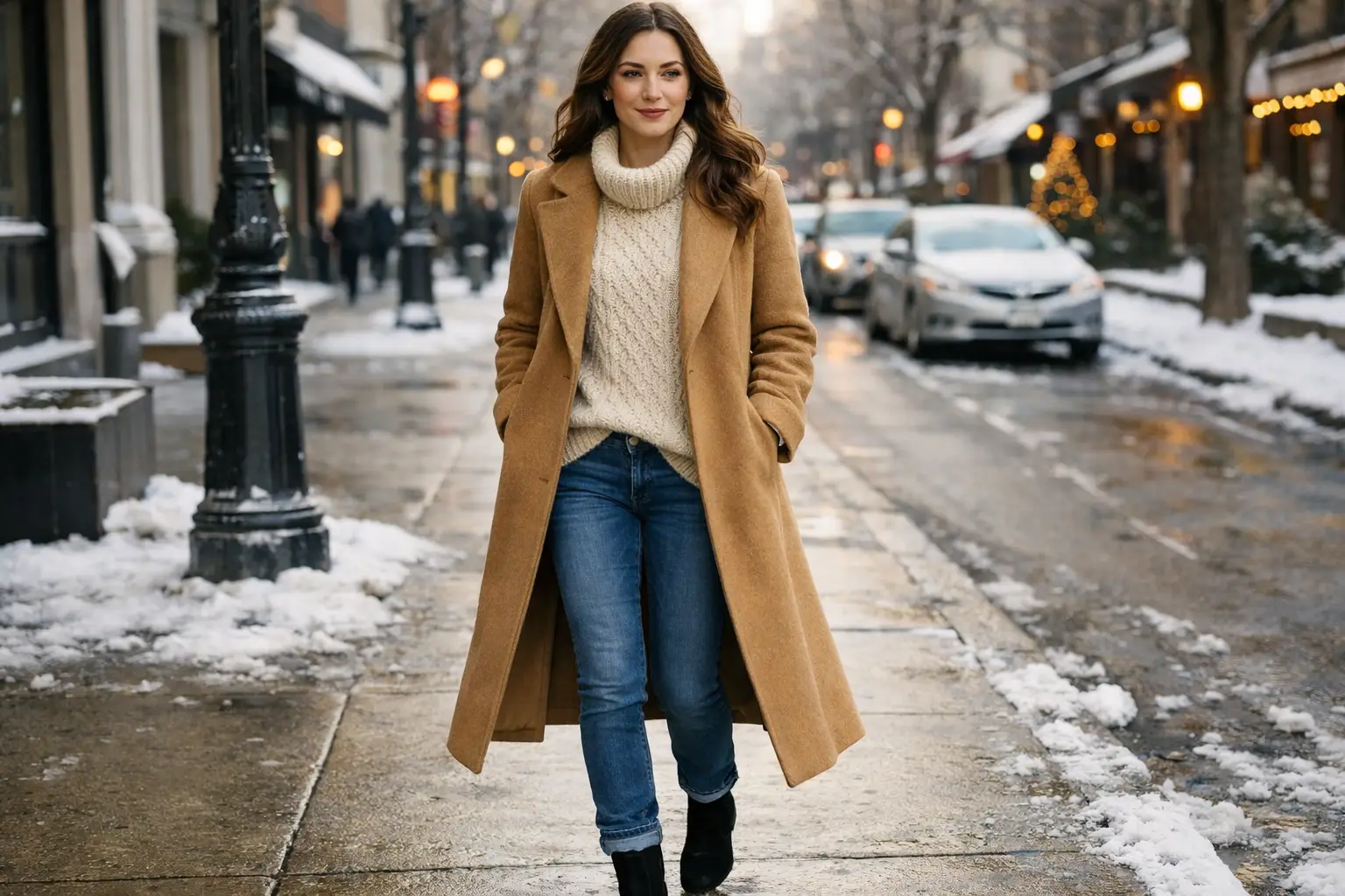 Classic Wool Coat and Knit Sweater