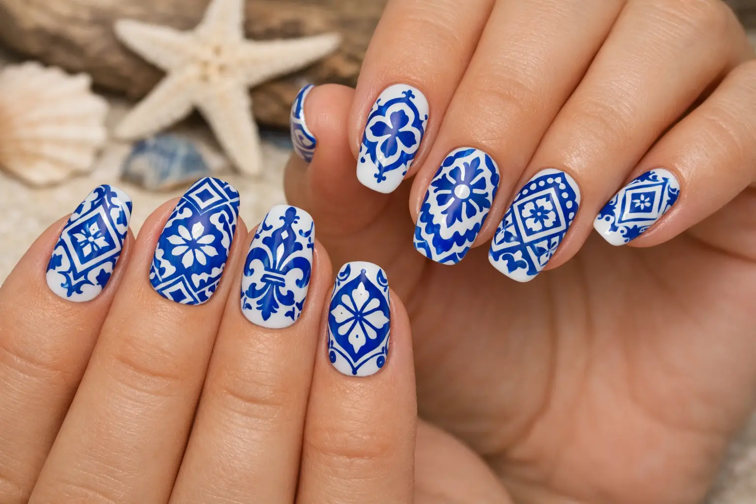 Coastal Tile Inspired Nails
