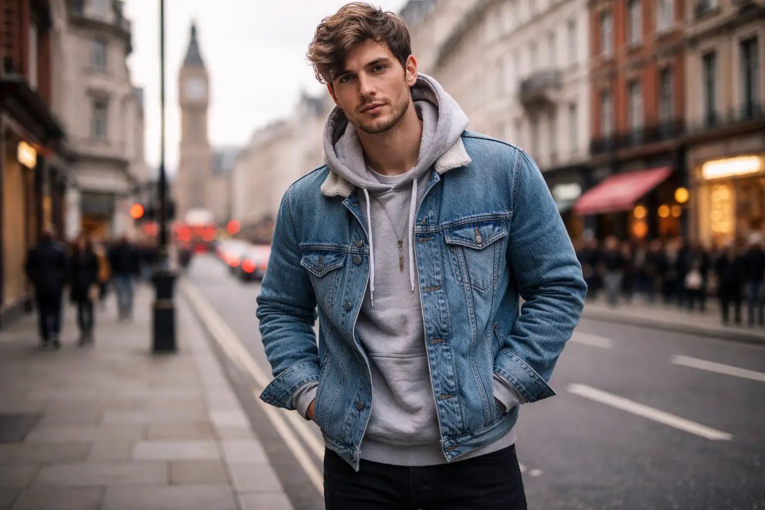 Denim Jacket with Hoodie Layer