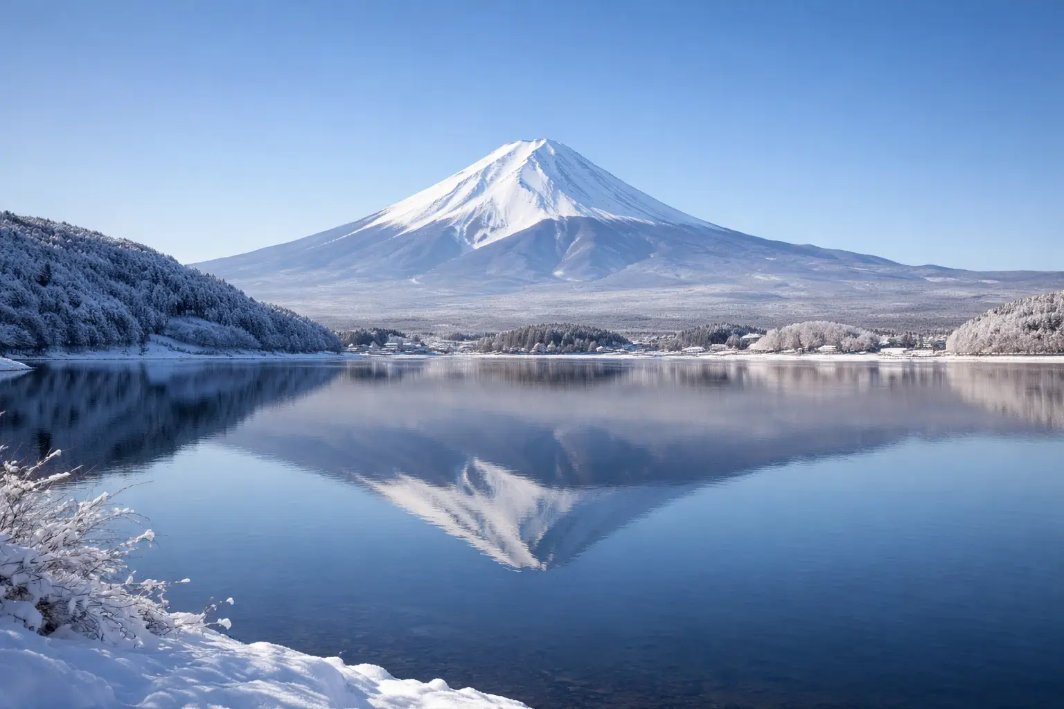 Lake Kawaguchi Winter Reflection