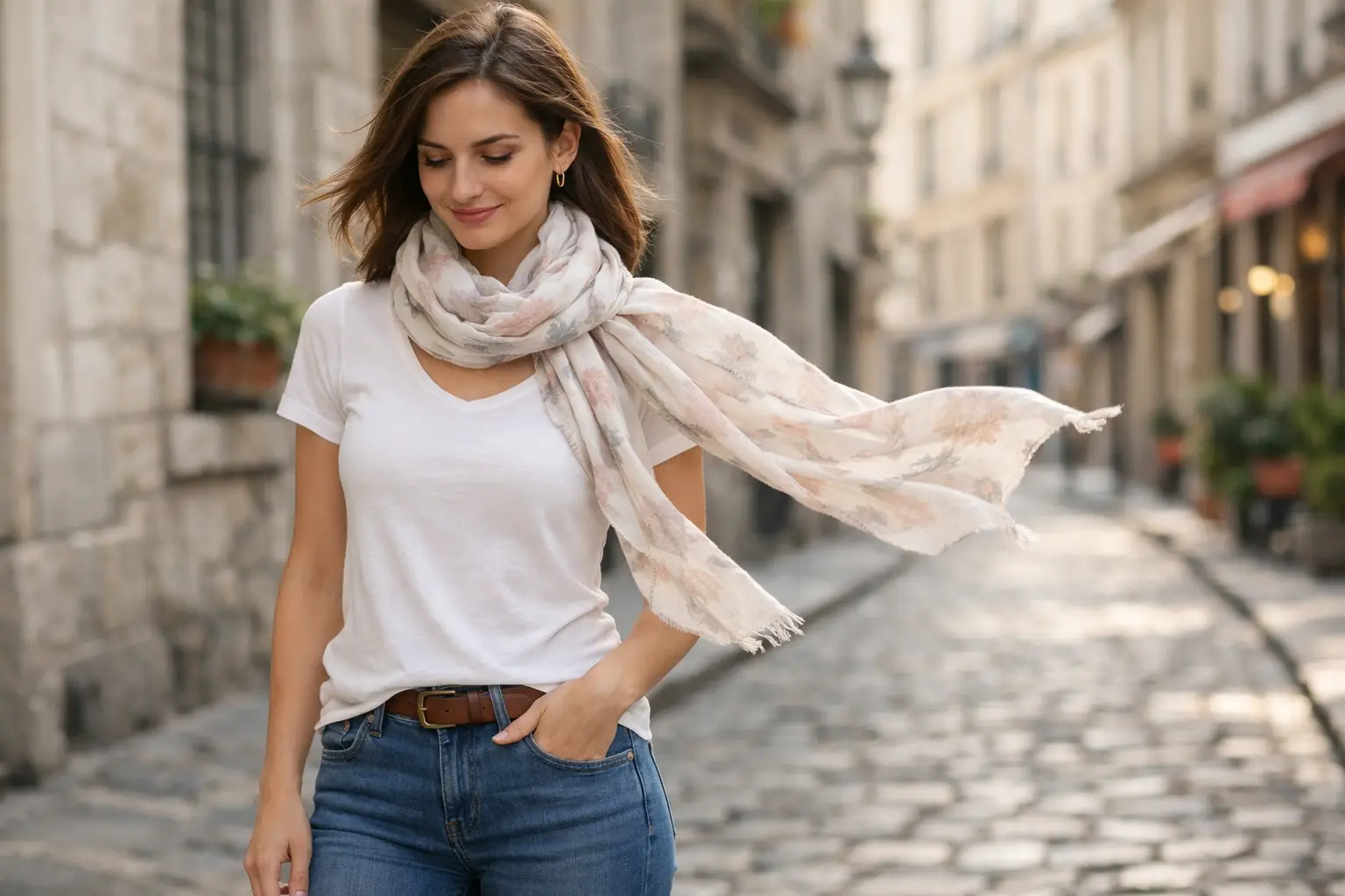 Lightweight Scarf with Basic Outfit