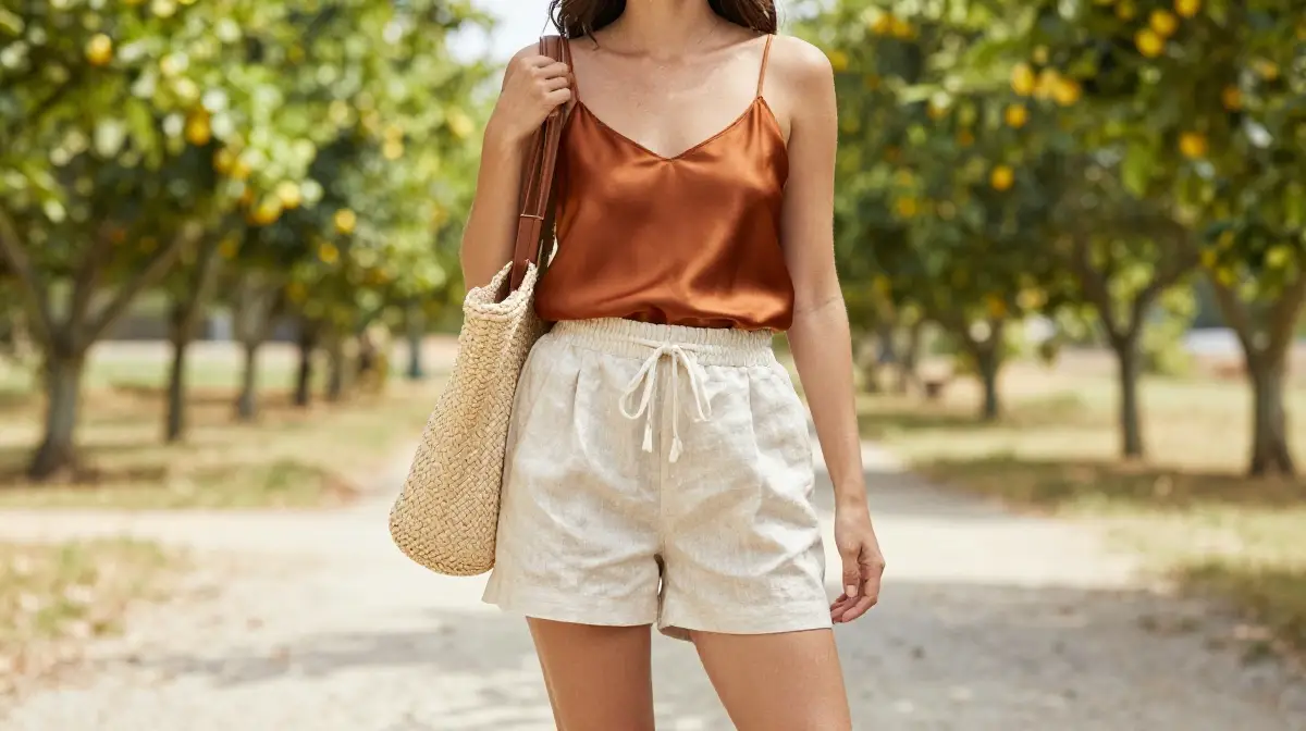 Linen Shorts and Silk Cami for Casual Exploring