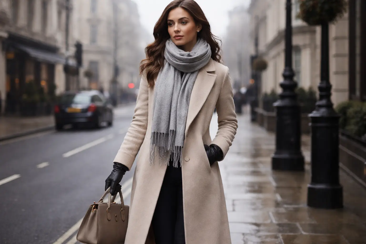 Long Coat with Scarf and Gloves