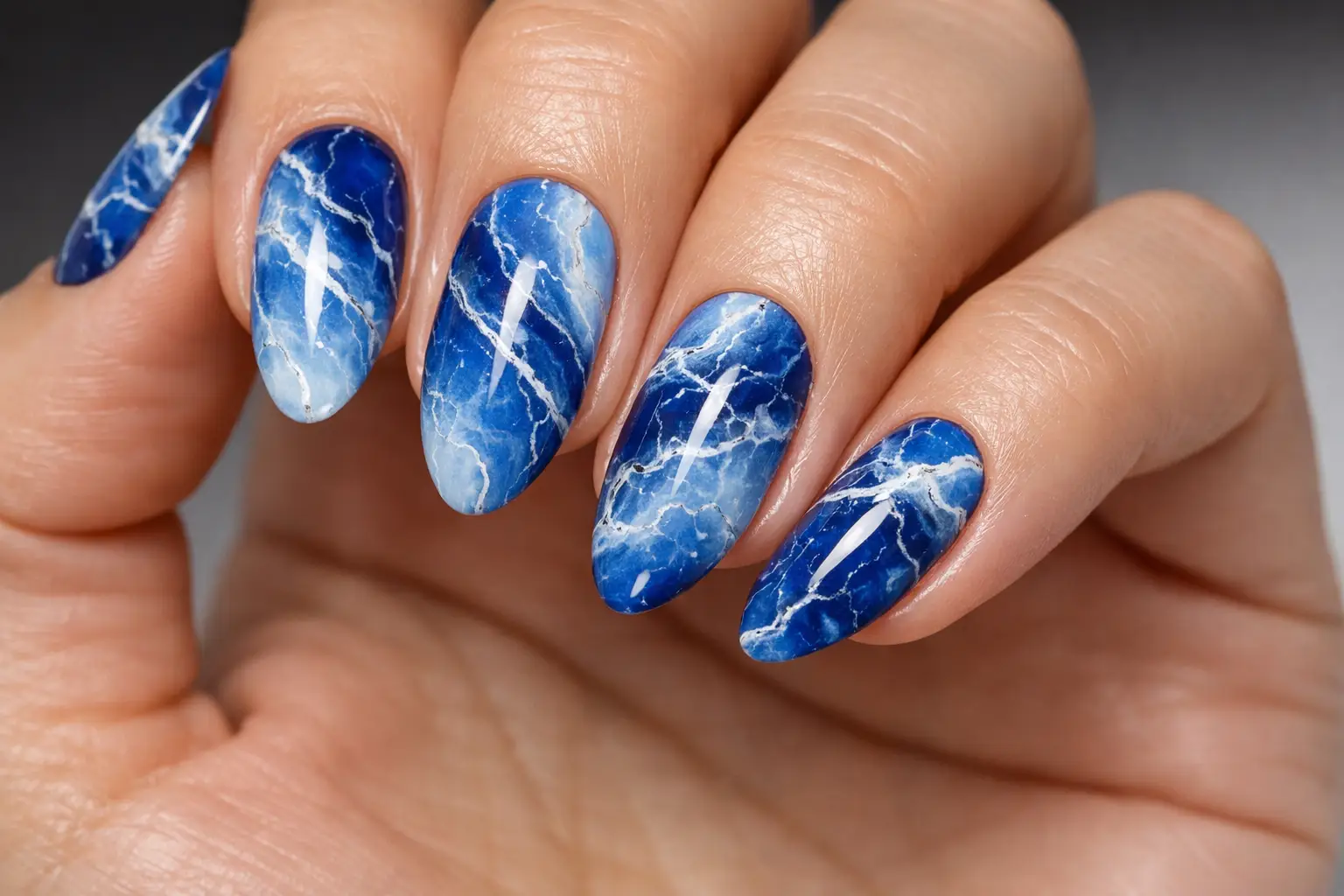 Marble Blue Nail Design