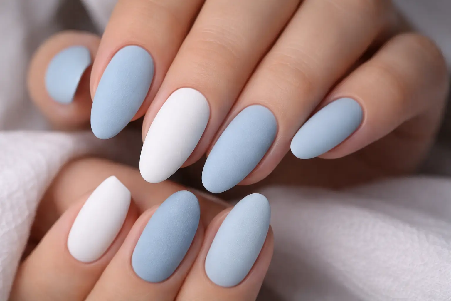 Matte Blue and White Nails