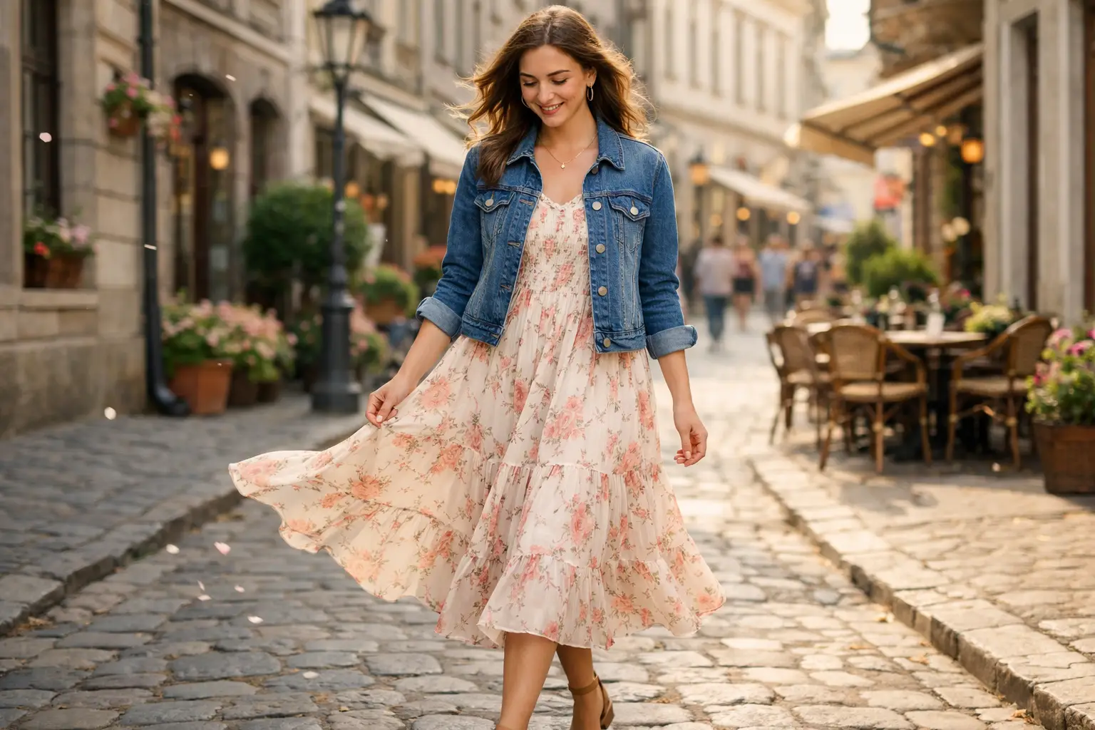 Midi Dress with a Denim Jacket
