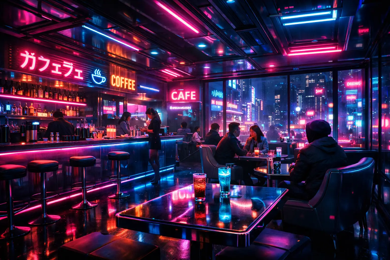 Neon Light Cafe Futuristic Vibes
