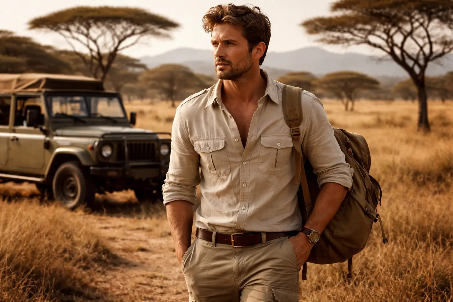 Neutral Linen Safari Shirt Outfit