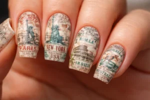 Passport Stamp Nail Art