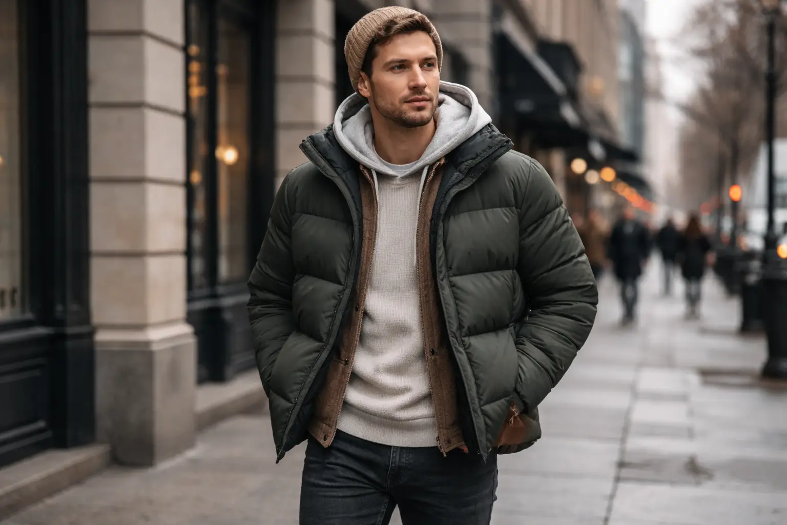 Puffer Jacket with Casual Layers