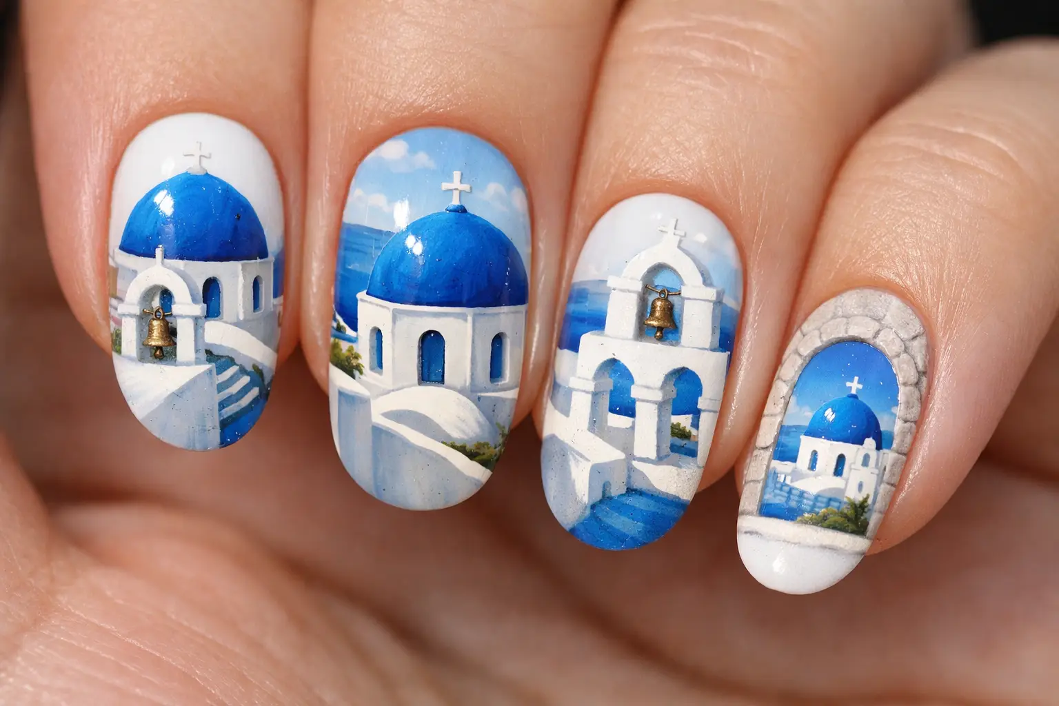 Santorini Dome Inspired Nail Art