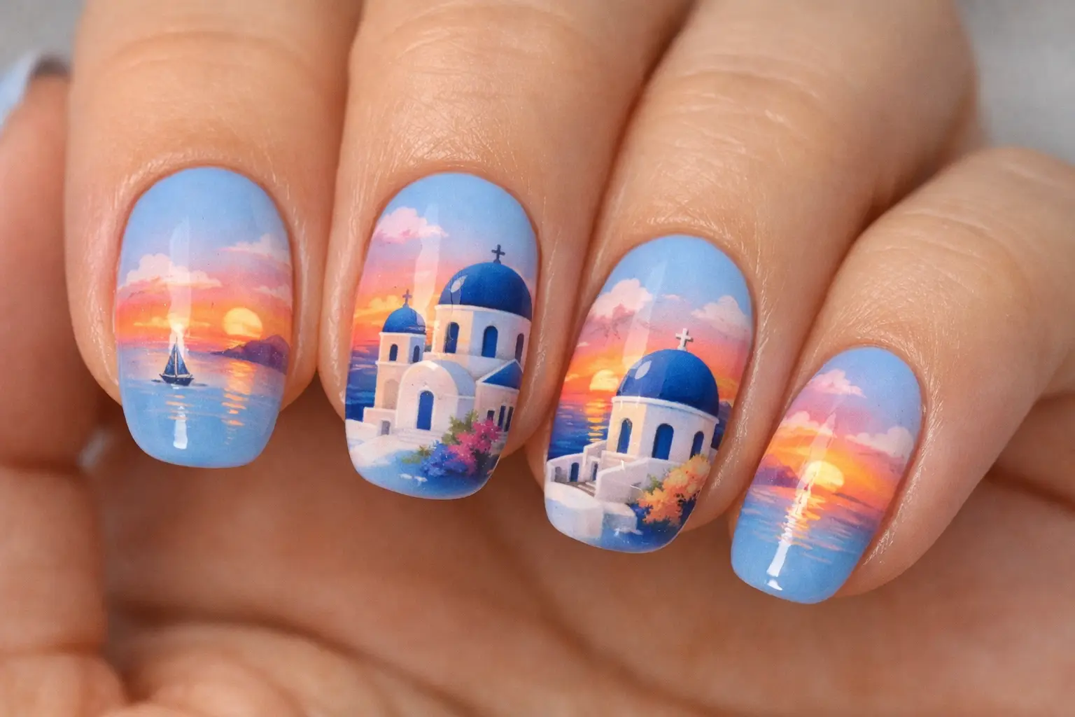 Santorini Sunset Blue Nails