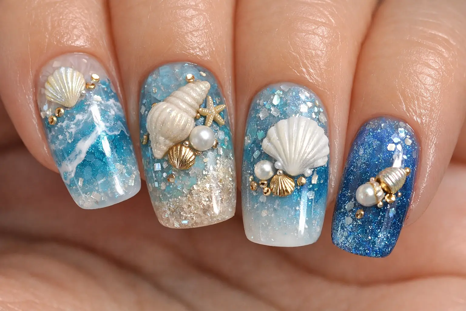 Shell and Ocean Detail Nails