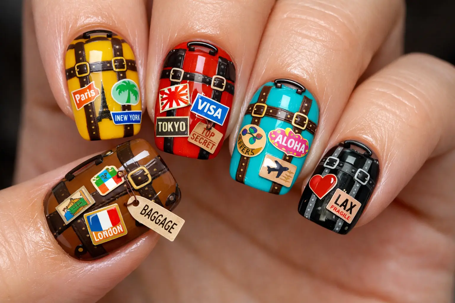 Suitcase Inspired Nail Design
