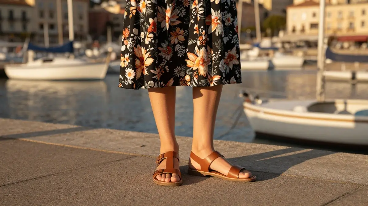 Sundress with Flat Leather Sandals