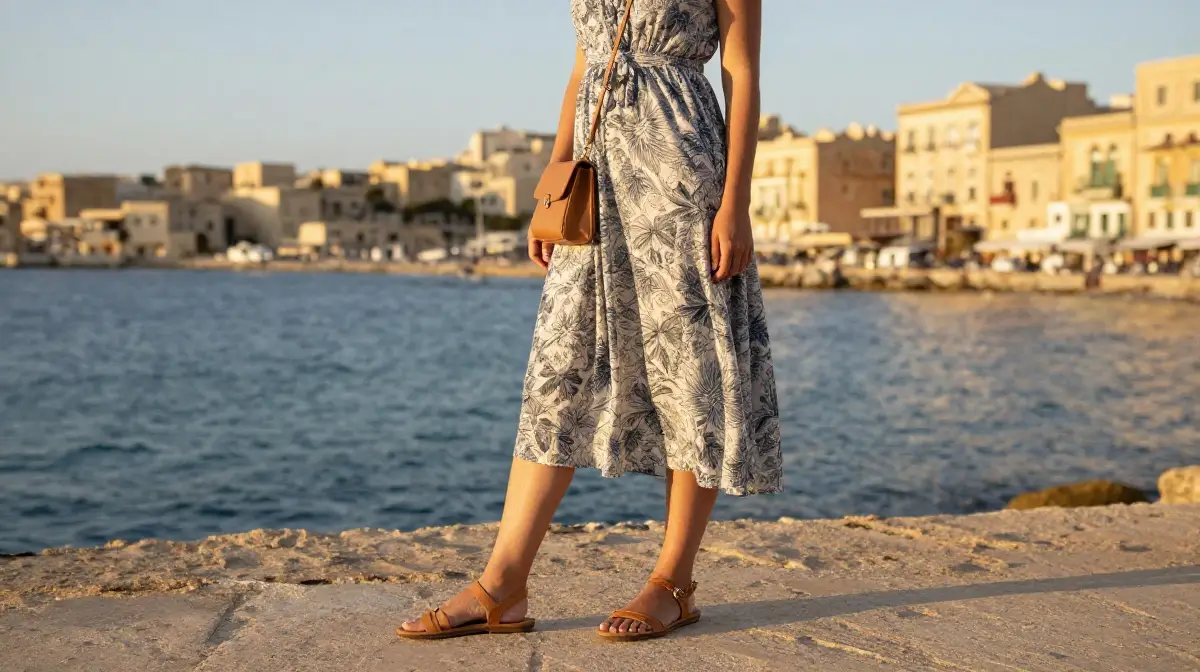 Sundress with Flat Sandals for Coastal Towns