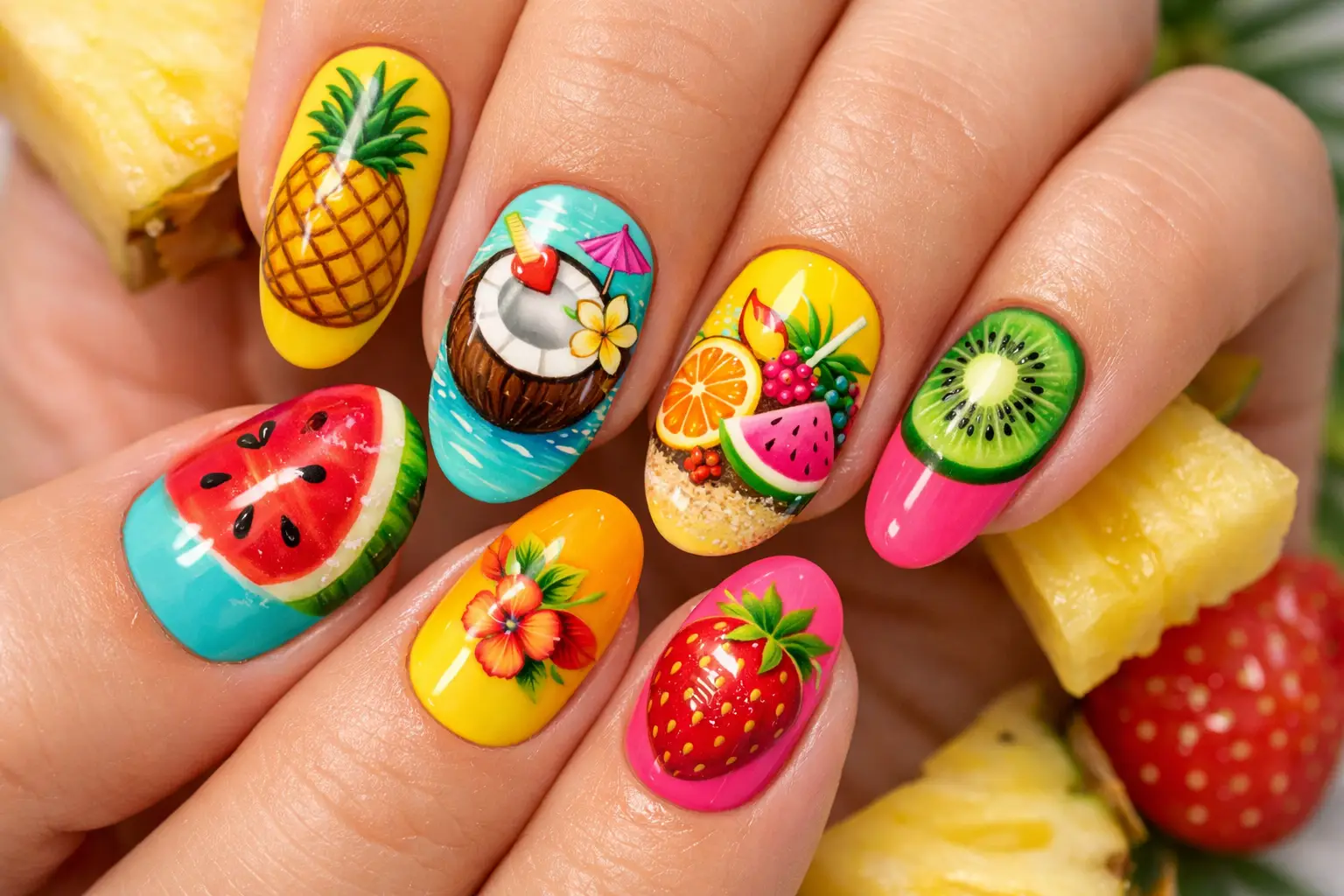 Tropical Fruit Nail Art