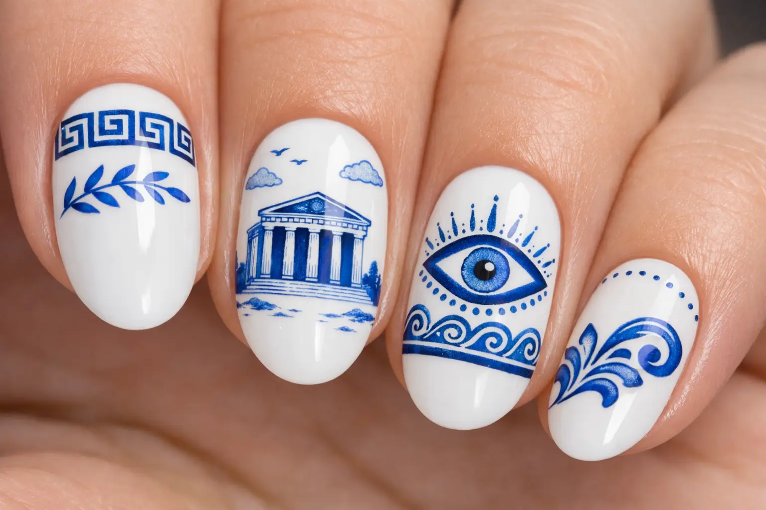 White Base with Blue Patterns