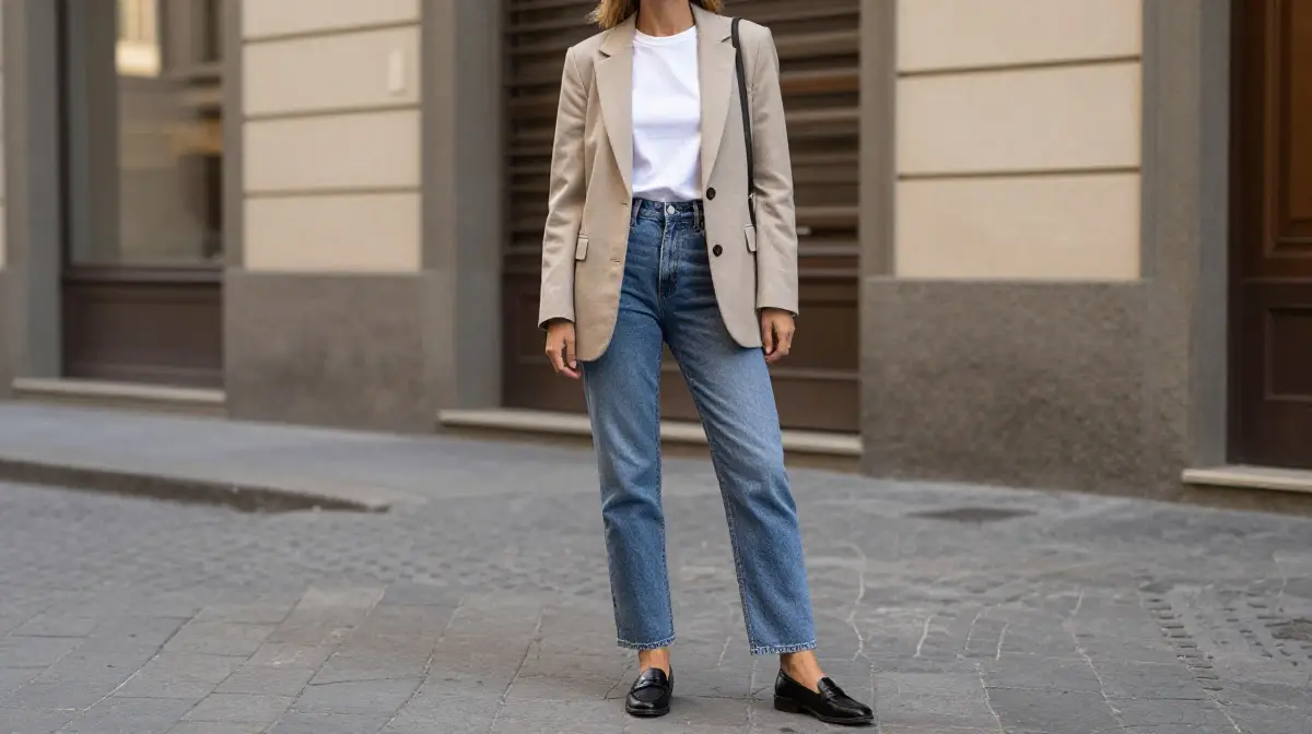 A Tailored Blazer with Straight-Leg Jeans