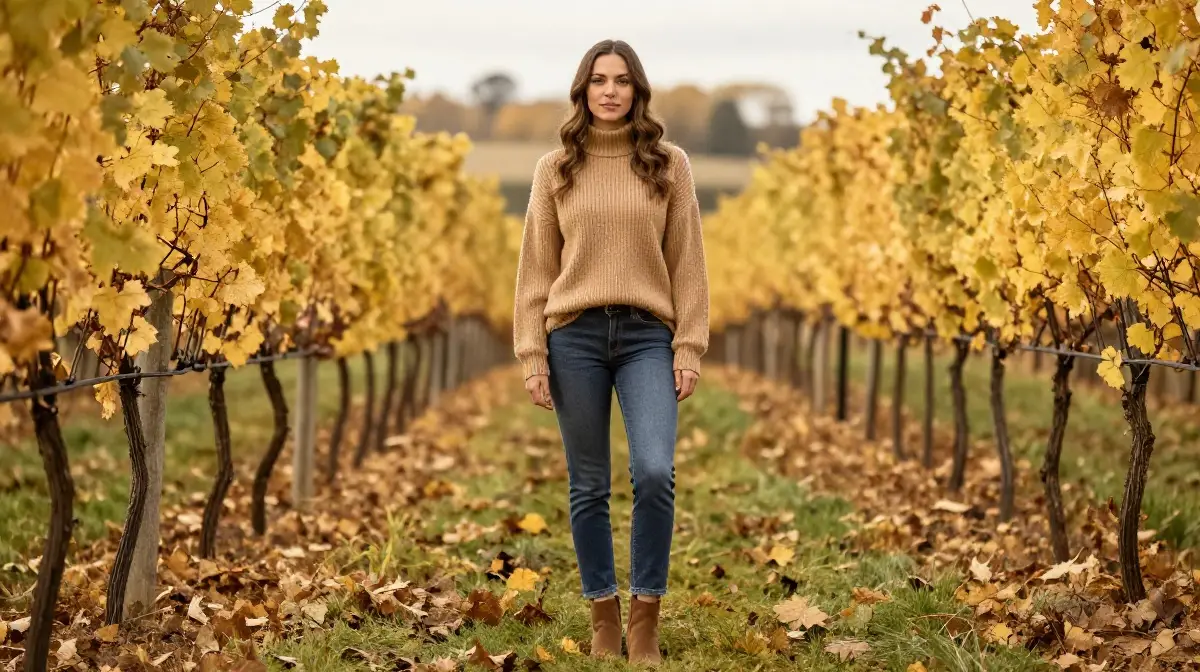 Autumn Winery Outfit with Knit Sweater