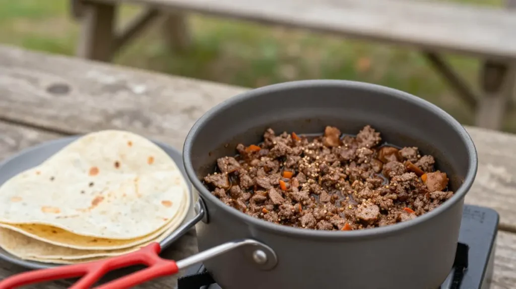 Camping Ground Beef Tacos From One Pot
