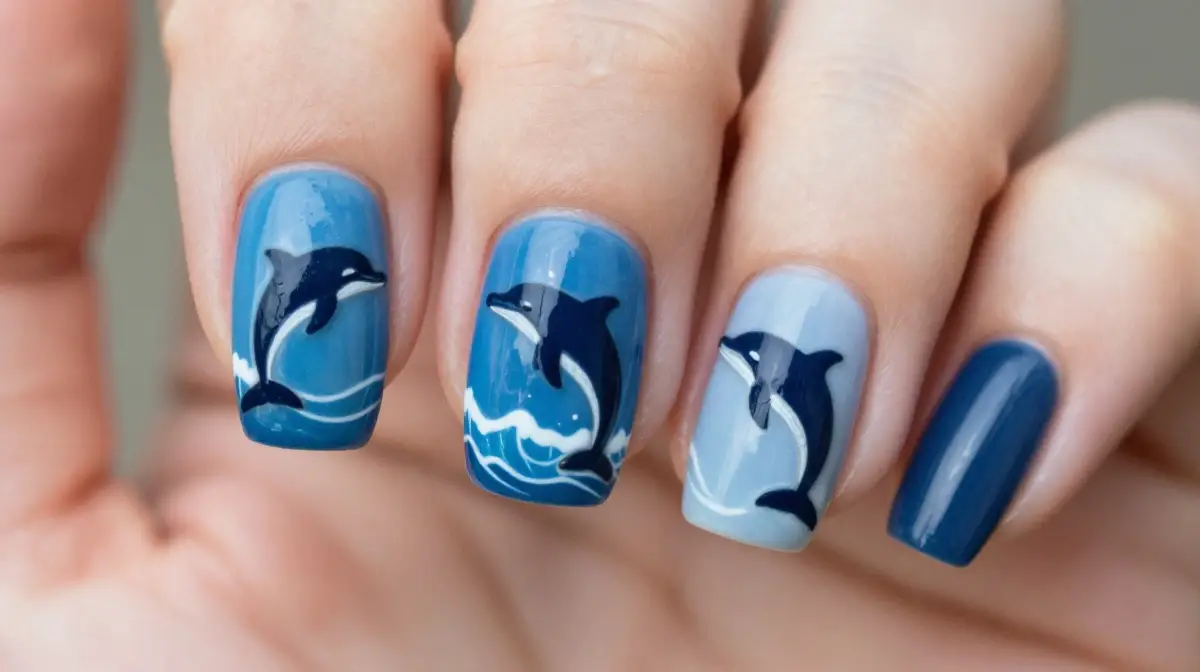 Dolphin and Whale Nail Art