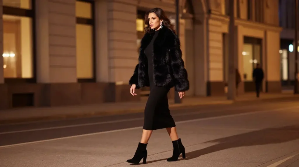 Faux Fur Coat Evening Winter Outfit