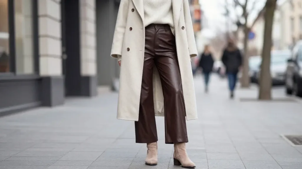 Faux Leather Pants Winter Travel Outfit