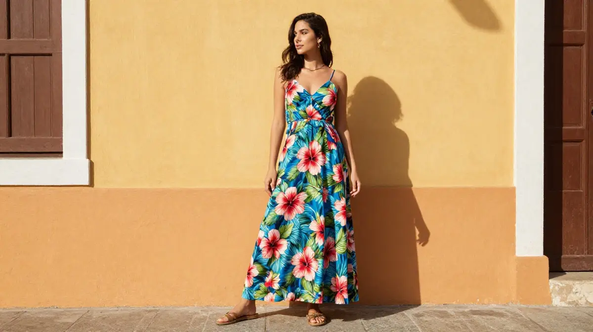 Flowy Maxi Dress with Tropical Print